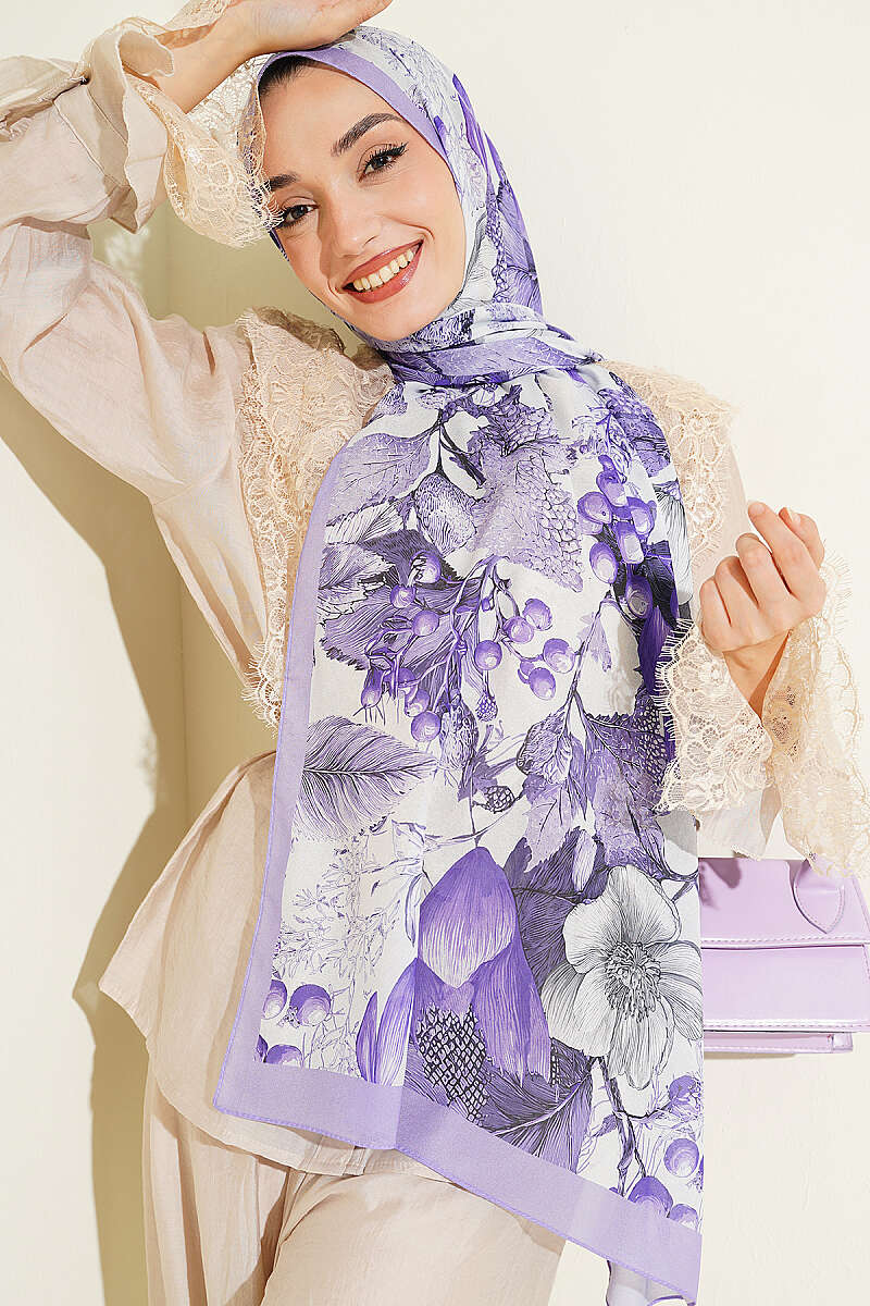 Patterned French Silk Shawl - Lilac
