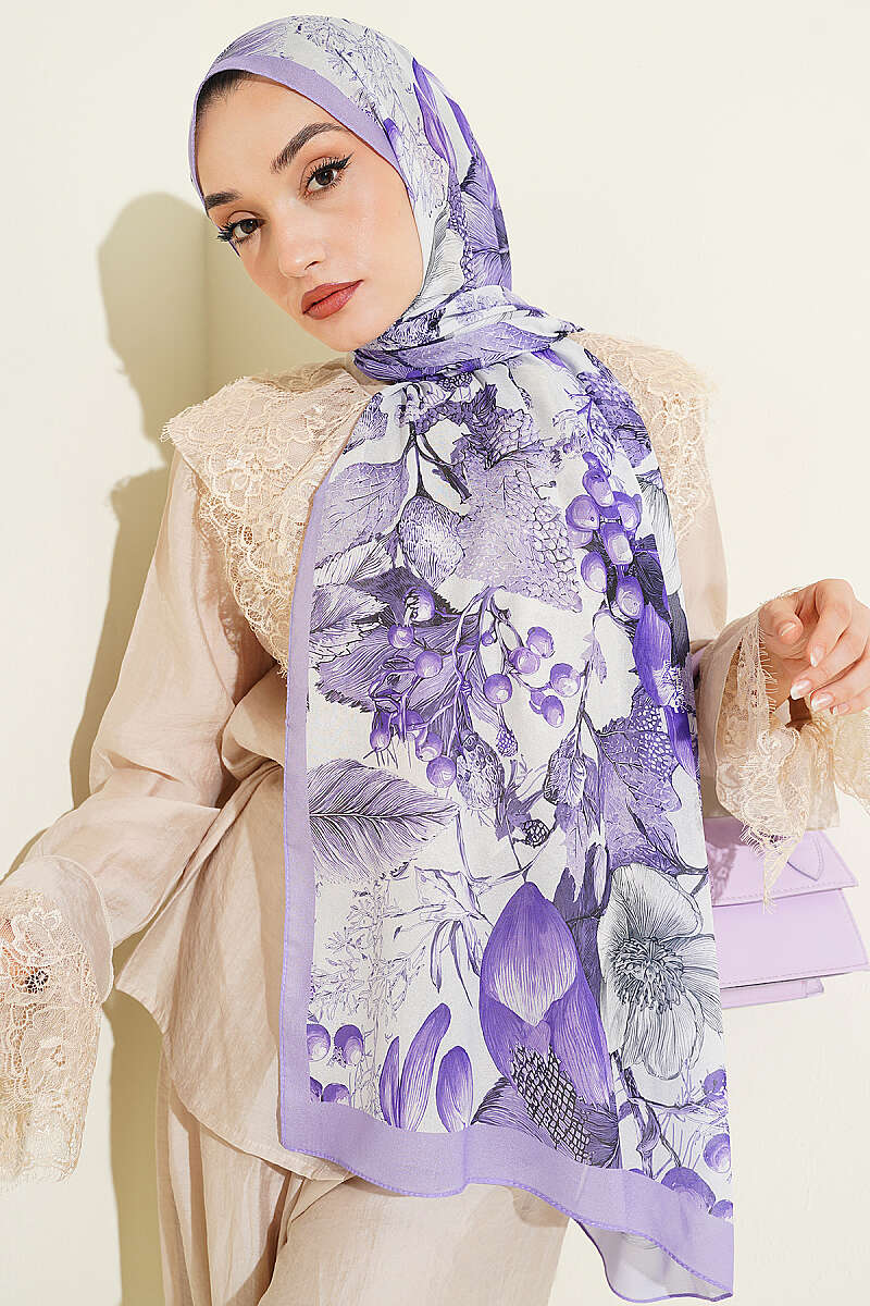 Patterned French Silk Shawl - Lilac