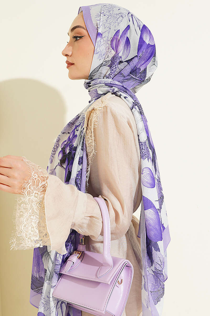 Patterned French Silk Shawl - Lilac