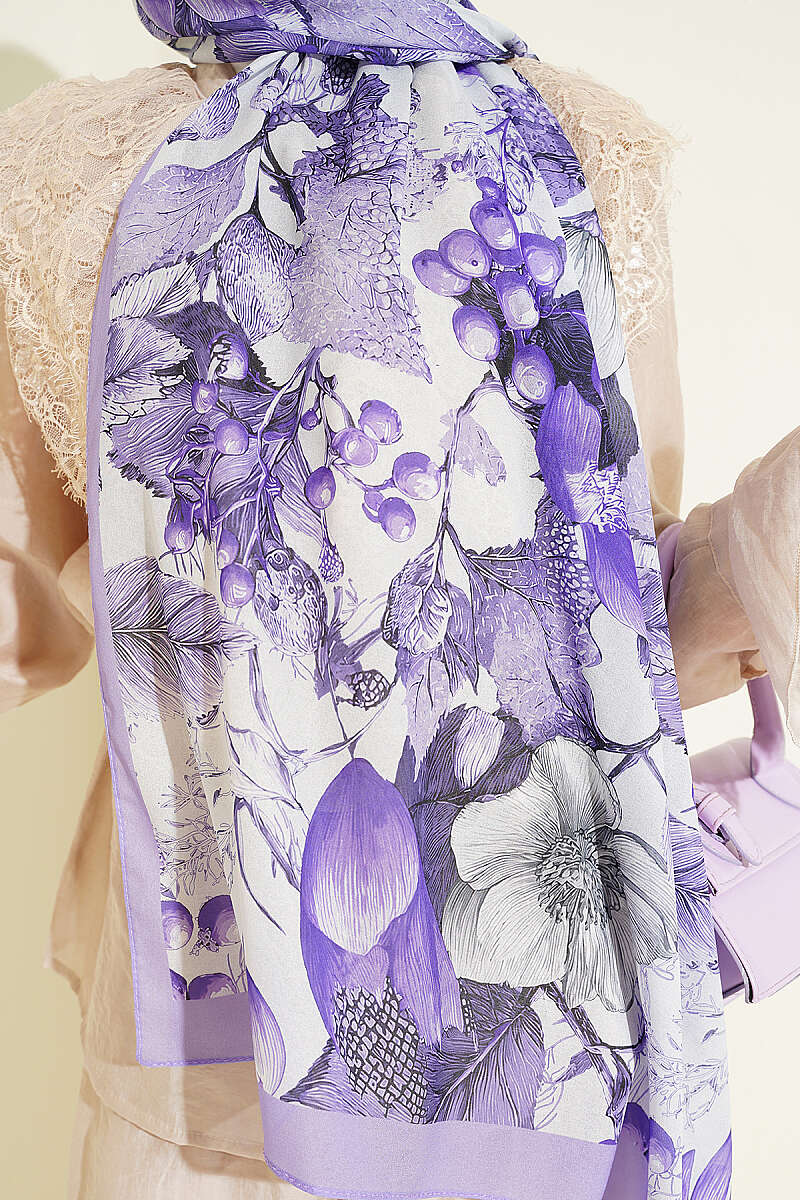 Patterned French Silk Shawl - Lilac