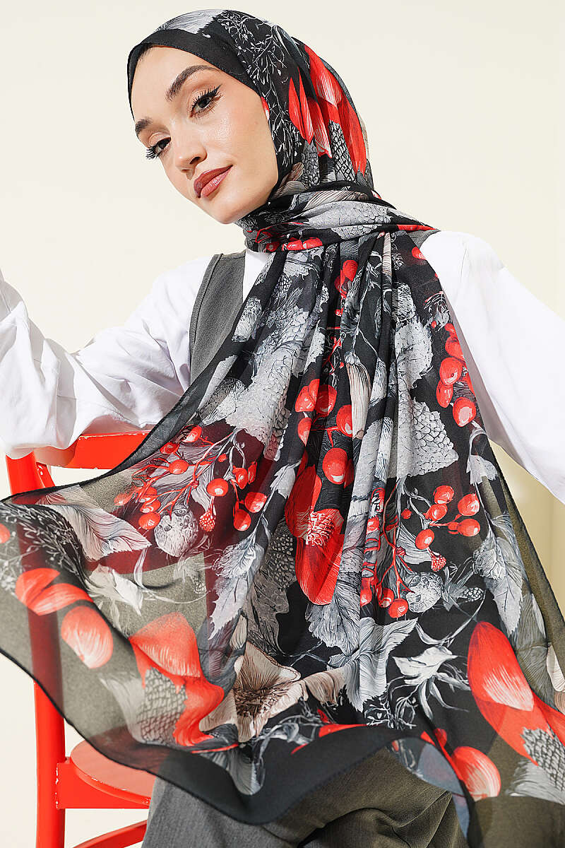 Patterned French Silk Shawl - Black