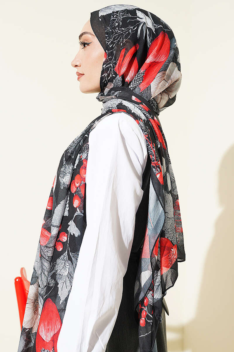 Patterned French Silk Shawl - Black