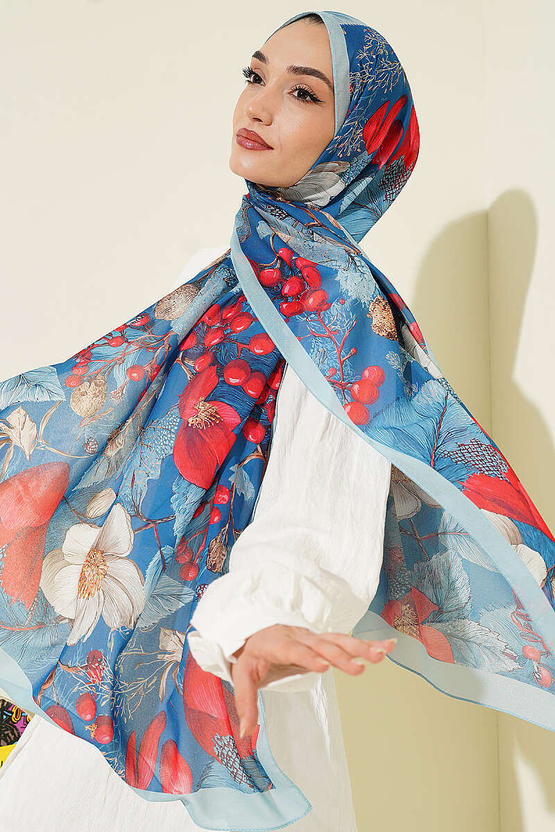 Patterned French Silk Shawl - Turquoise