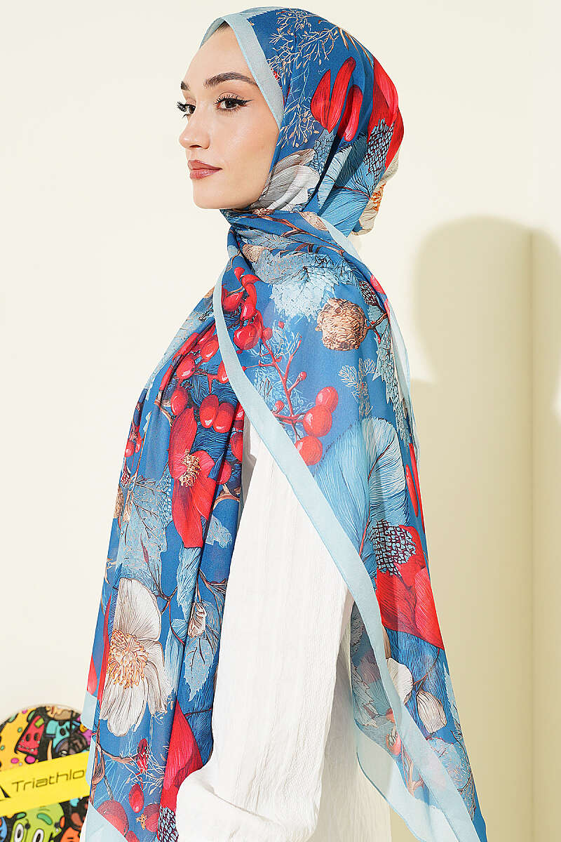 Patterned French Silk Shawl - Turquoise