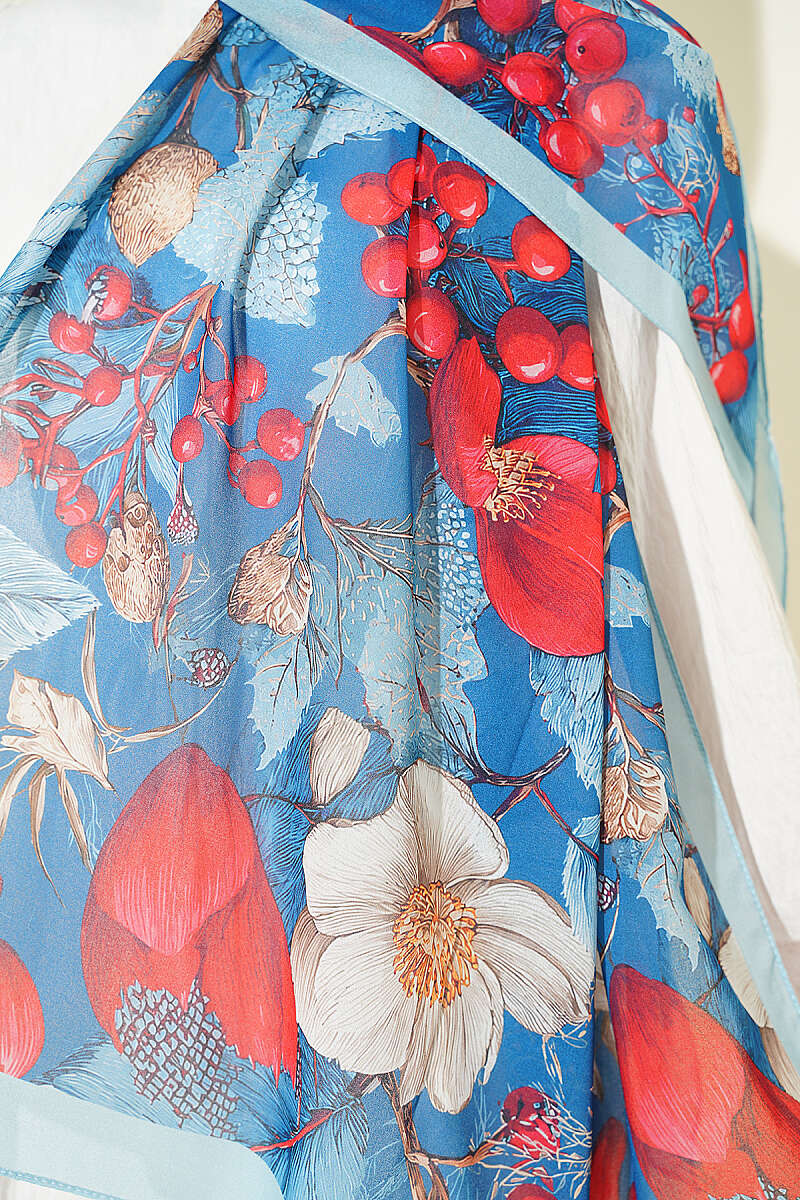 Patterned French Silk Shawl - Turquoise