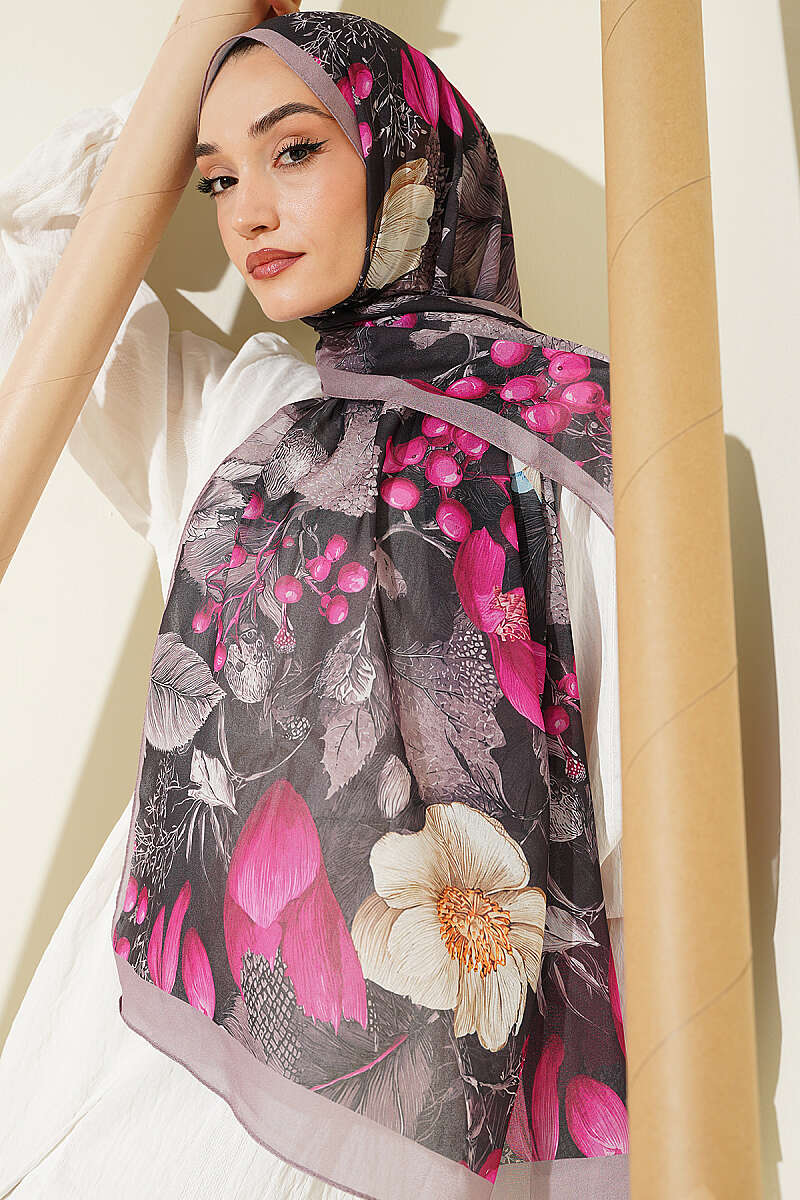 Patterned French Silk Shawl - Mink