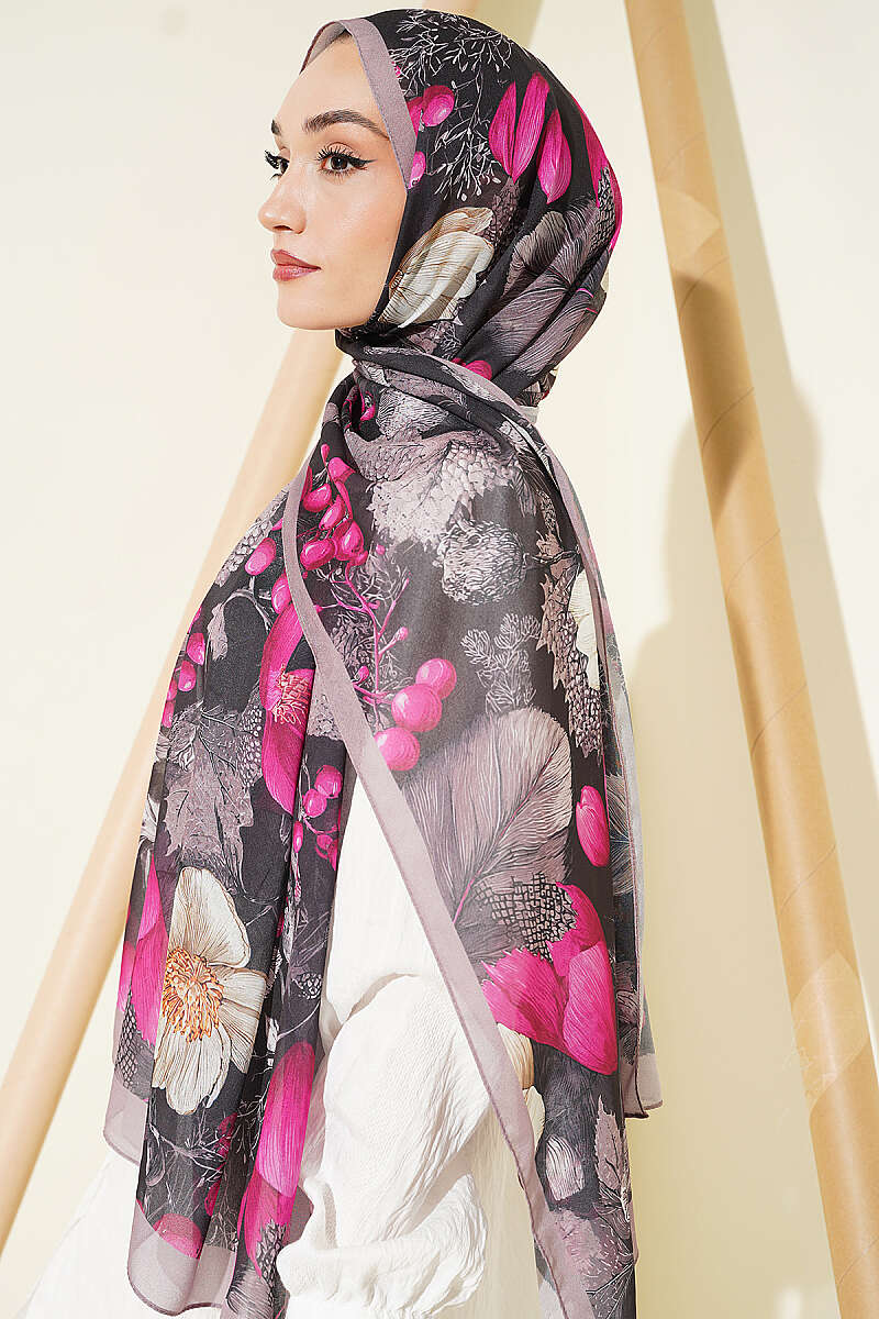 Patterned French Silk Shawl - Mink