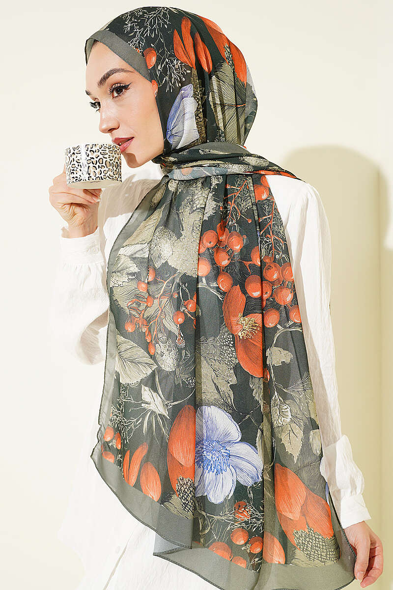 Patterned French Silk Shawl - Emerald