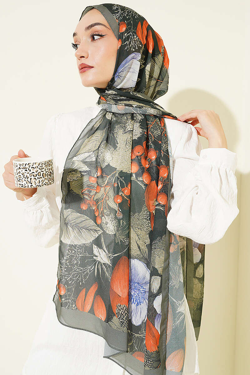 Patterned French Silk Shawl - Emerald