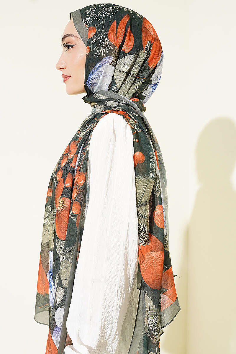Patterned French Silk Shawl - Emerald