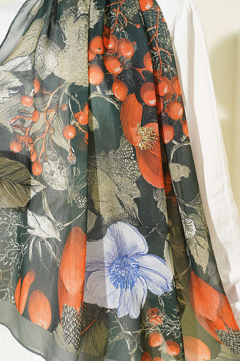 Patterned French Silk Shawl - Emerald