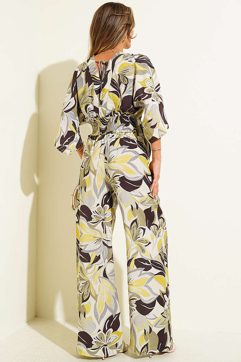 Printed Two-Piece Set with Guipure Detail - Stone
