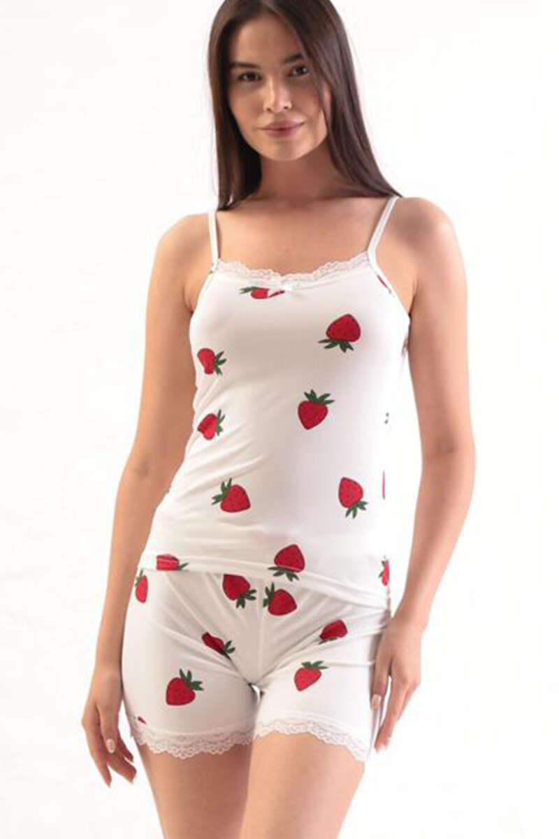 Printed Spaghetti-Strap Shorts Pyjama Set - Strawberry