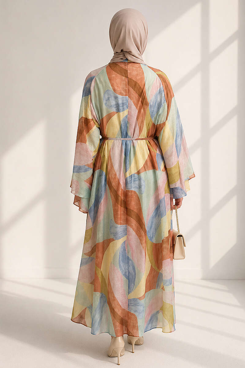 Patterned Dress with Cord Belt - Multicolour 1