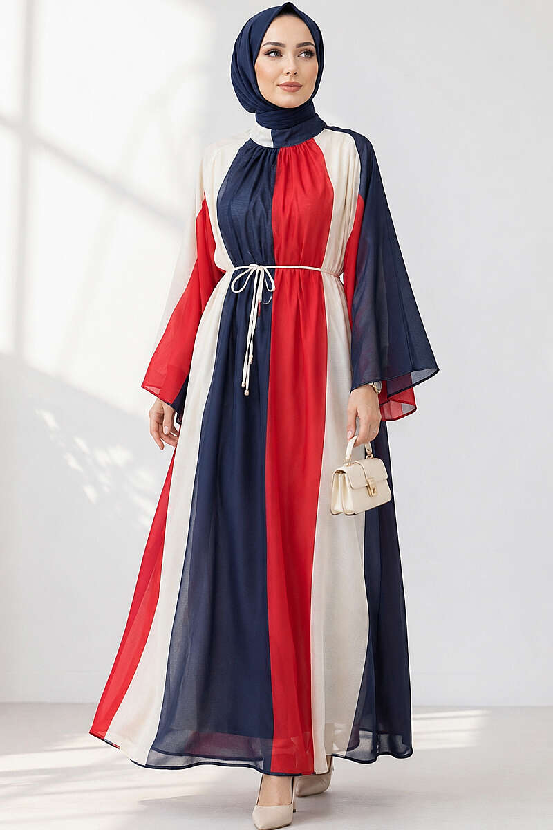 Patterned Dress with Cord Belt - Multicolour 2