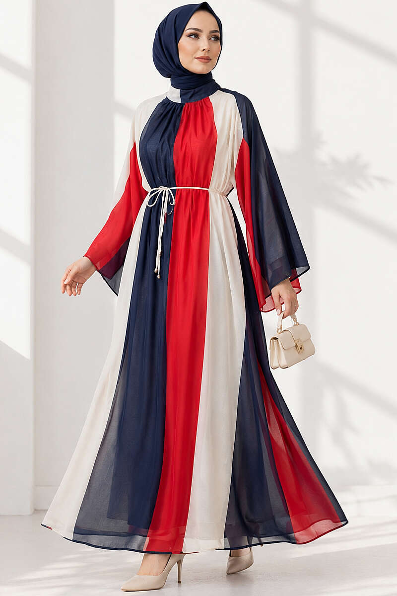 Patterned Dress with Cord Belt - Multicolour 2
