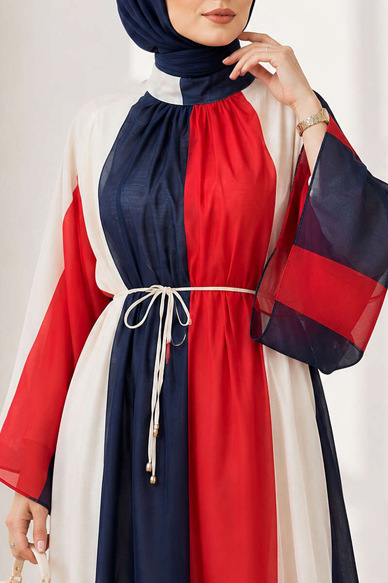 Patterned Dress with Cord Belt - Multicolour 2
