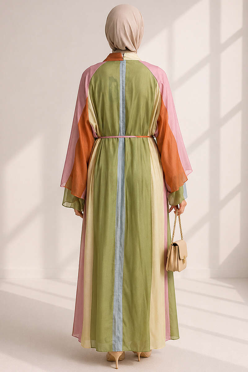 Patterned Dress with Cord Belt - Multicolour 3
