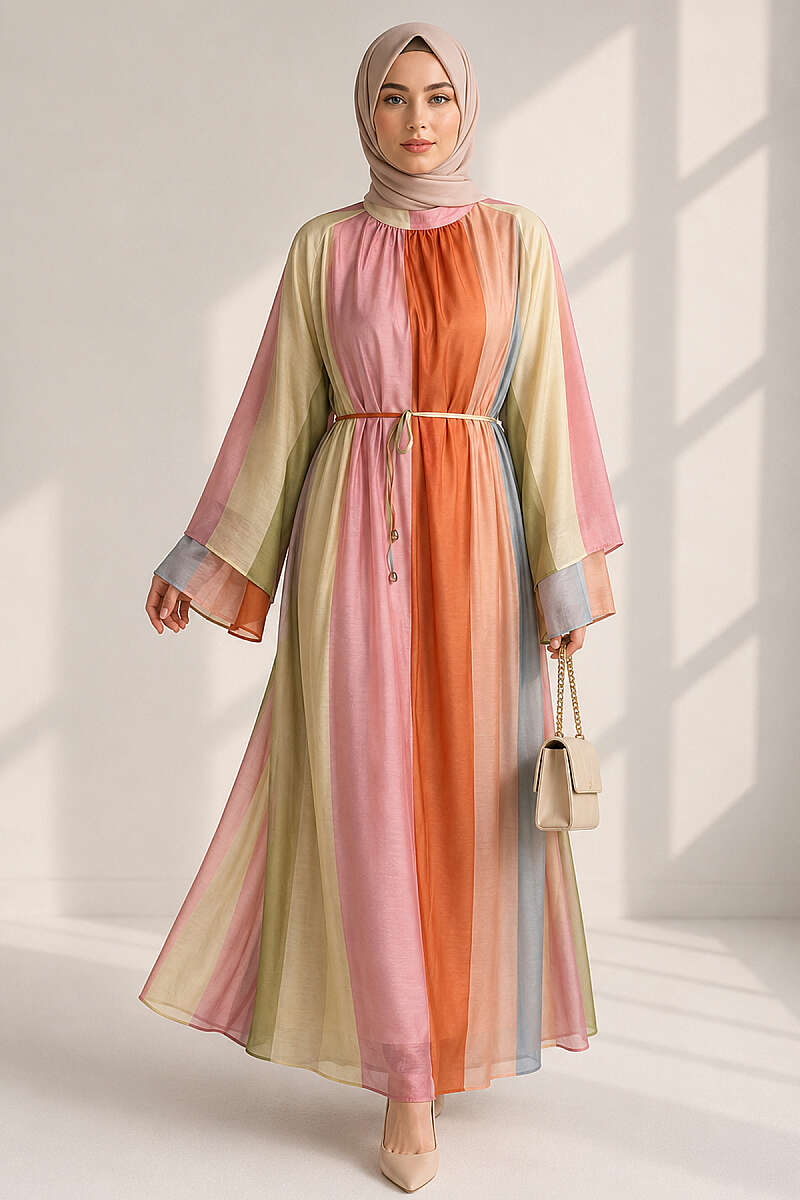 Patterned Dress with Cord Belt - Multicolour 3