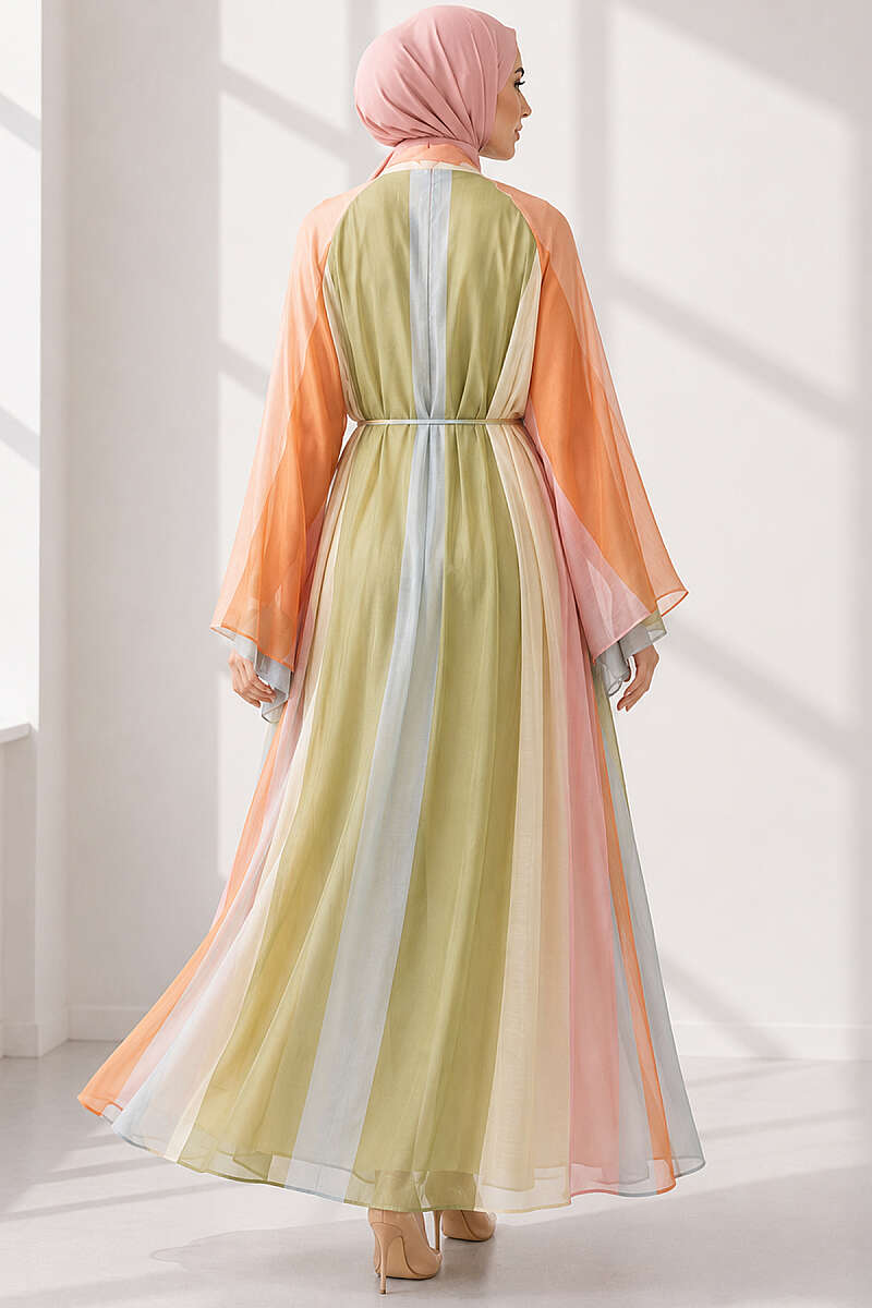 Patterned Dress with Cord Belt - Multicolour 4
