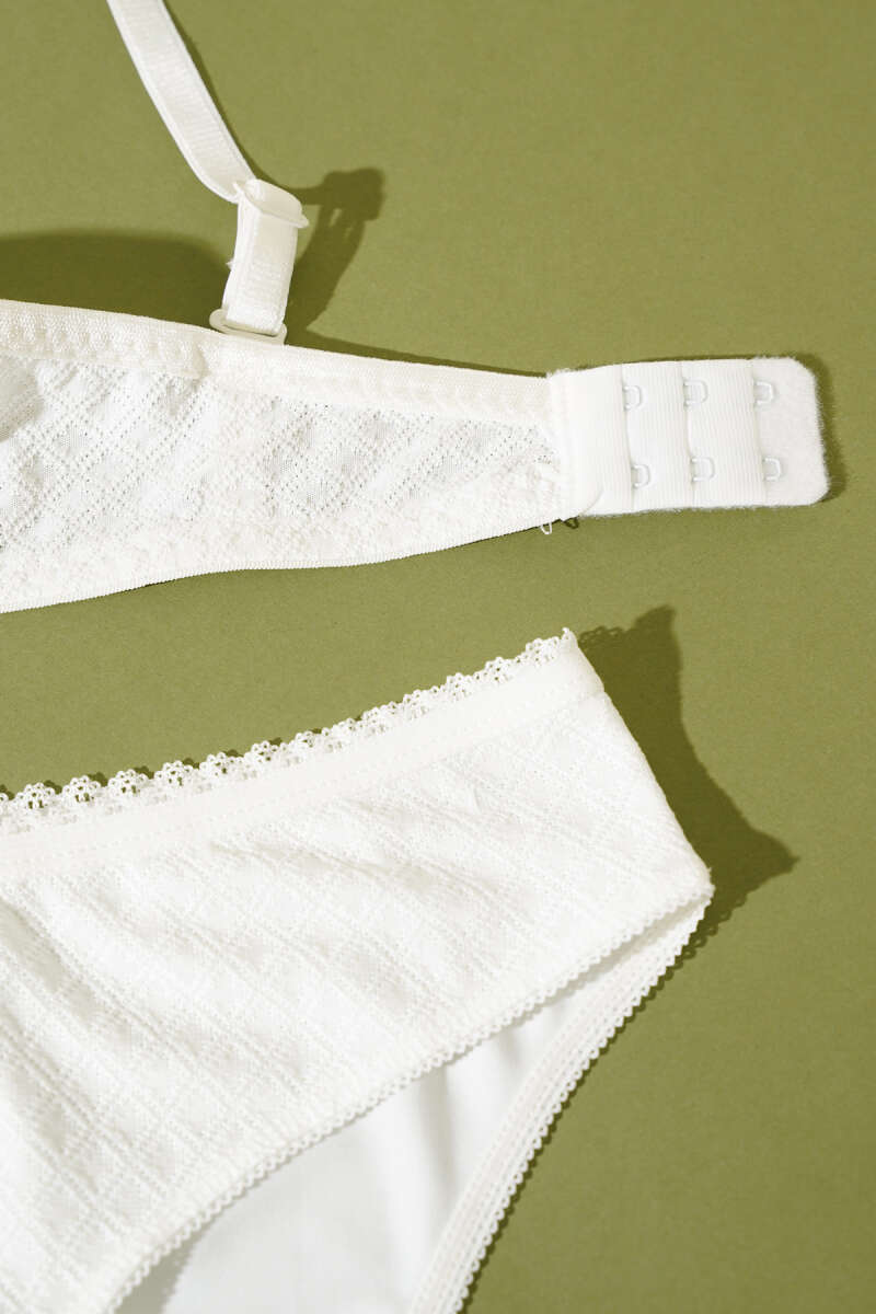 Patterned Jacquard Unpadded Bra Set - Ecru