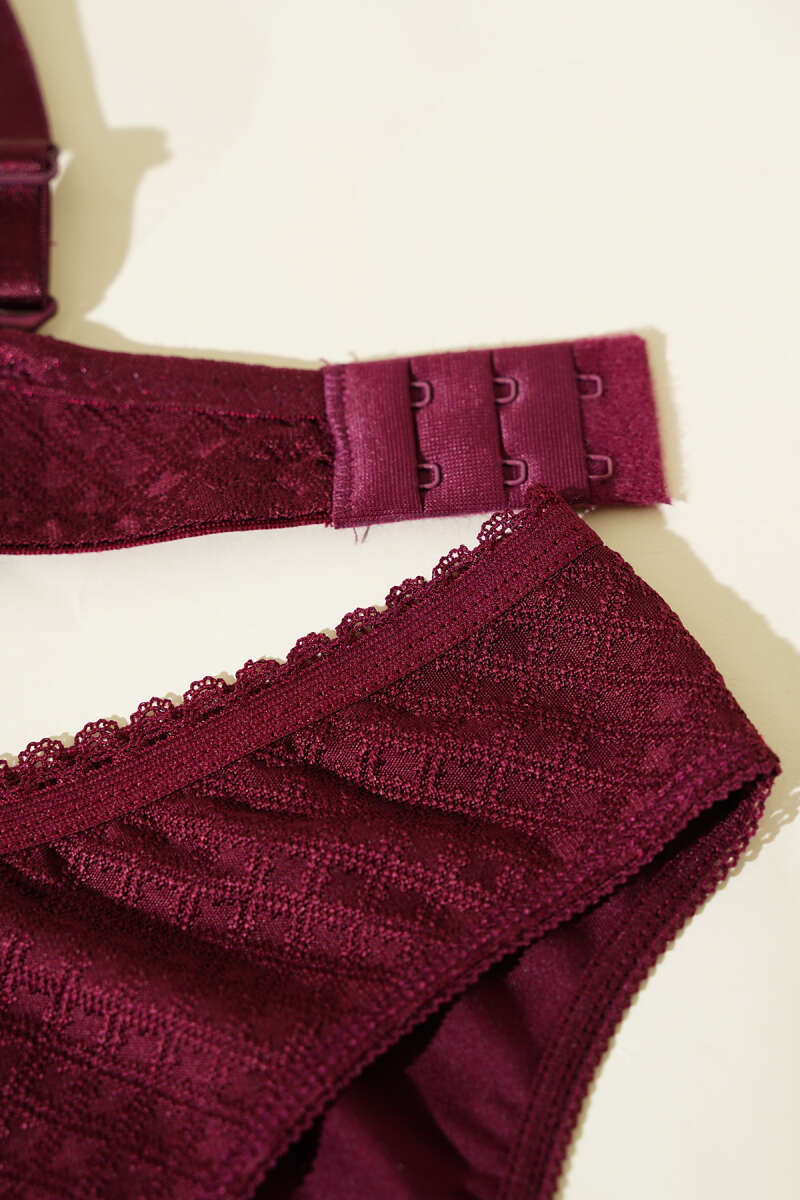 Patterned Jacquard Unpadded Bra Set - Plum