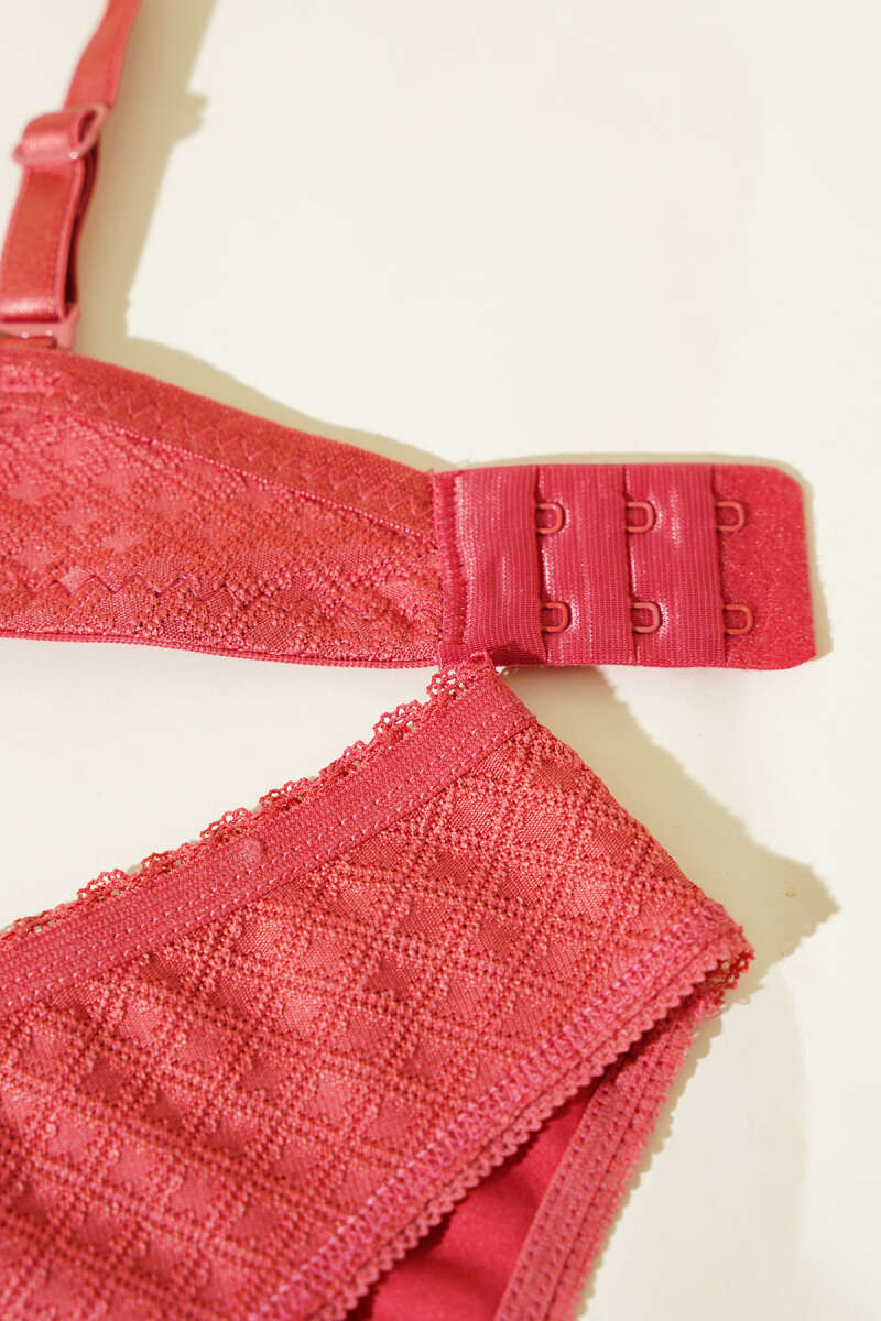 Patterned Jacquard Unpadded Bra Set - Pomegranate