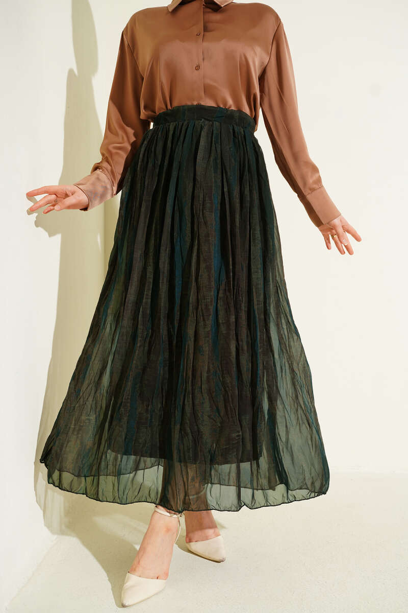Printed Crinkle Chiffon Skirt - Khaki
