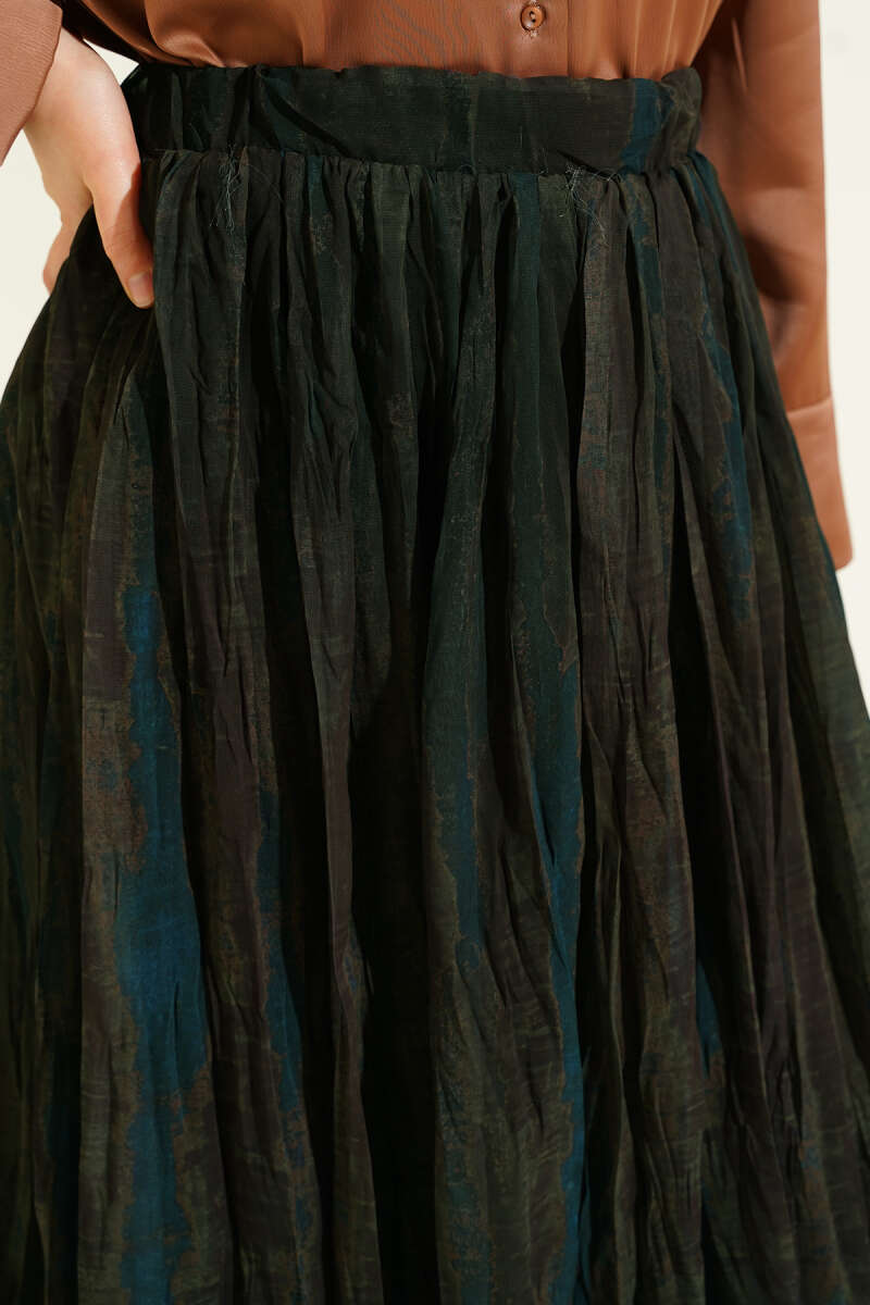 Printed Crinkle Chiffon Skirt - Khaki