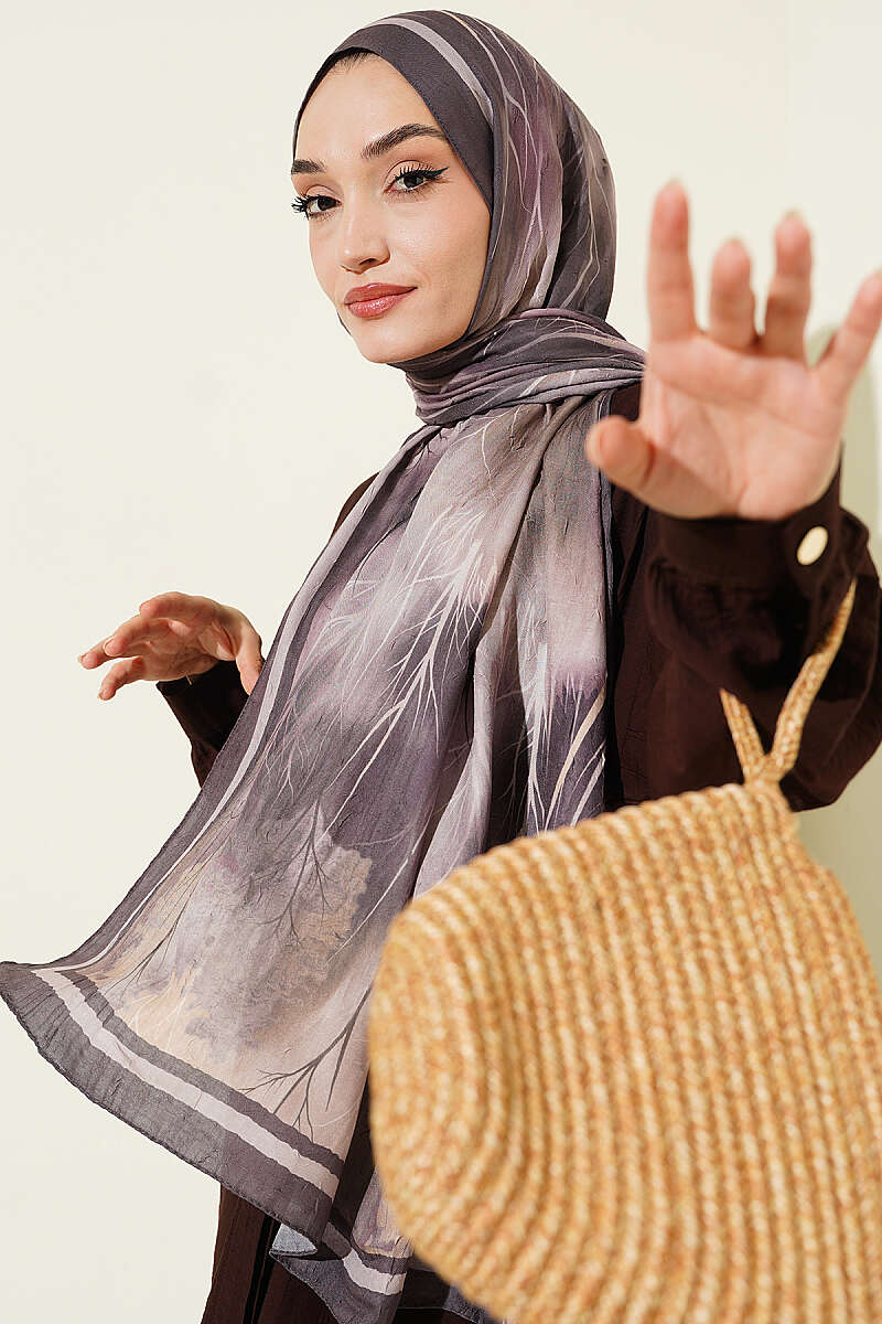 Patterned Modal Crinkle Shawl - Dark Brown