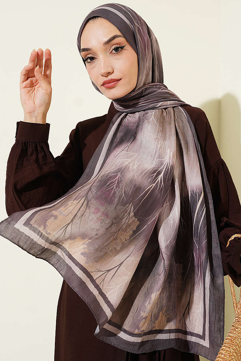 Patterned Modal Crinkle Shawl - Dark Brown