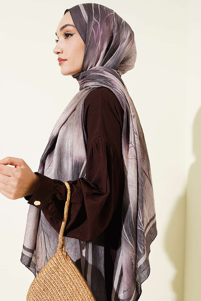 Patterned Modal Crinkle Shawl - Dark Brown
