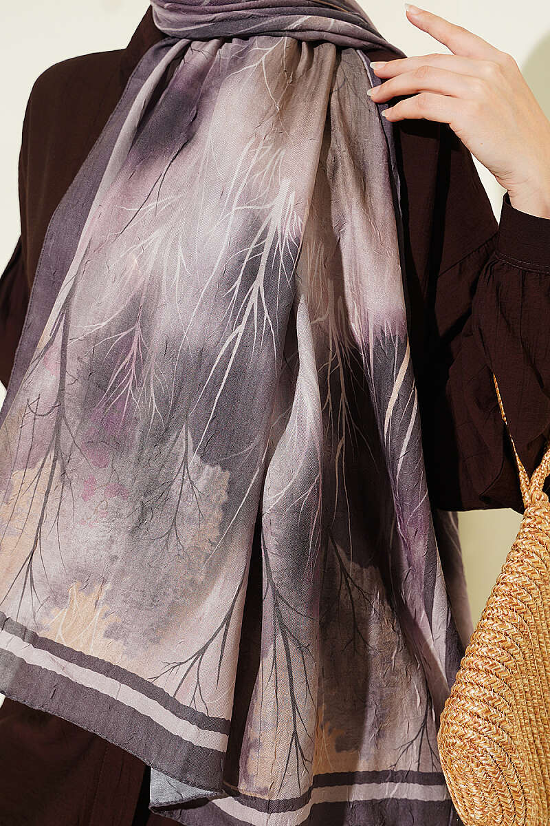 Patterned Modal Crinkle Shawl - Dark Brown