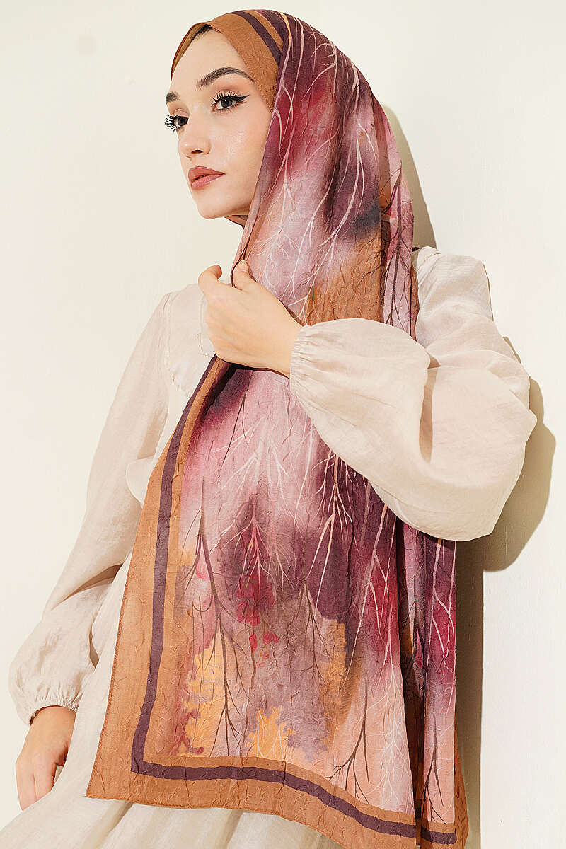 Patterned Modal Crinkle Shawl - Camel