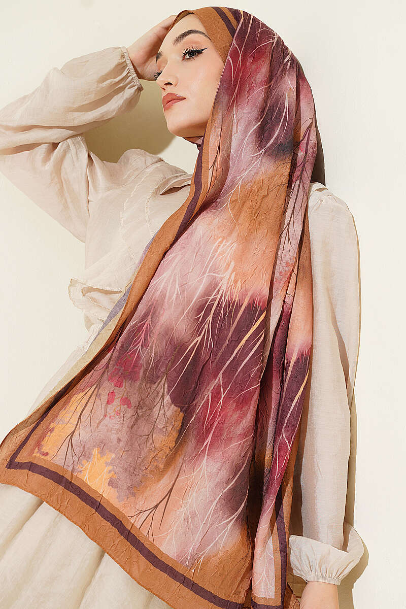 Patterned Modal Crinkle Shawl - Camel