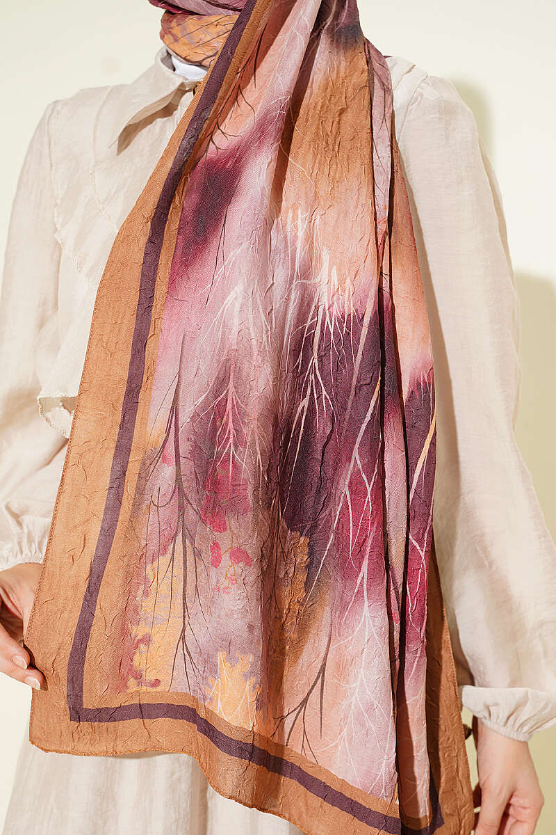 Patterned Modal Crinkle Shawl - Camel
