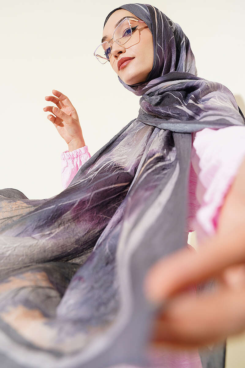 Patterned Modal Crinkle Shawl - Smoke Grey