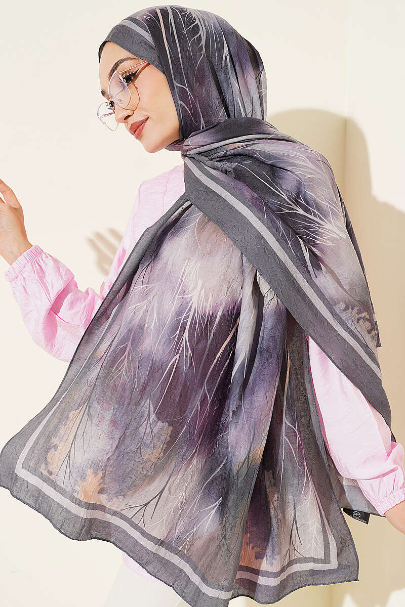 Patterned Modal Crinkle Shawl - Smoke Grey