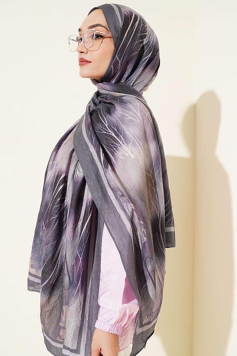 Patterned Modal Crinkle Shawl - Smoke Grey