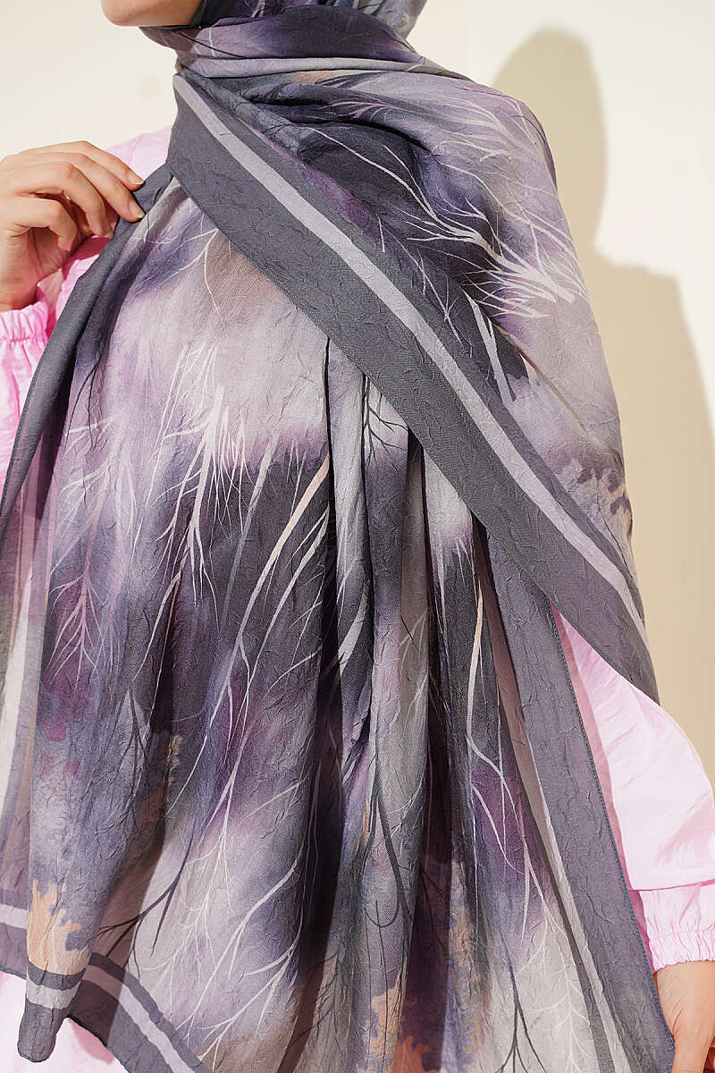 Patterned Modal Crinkle Shawl - Smoke Grey