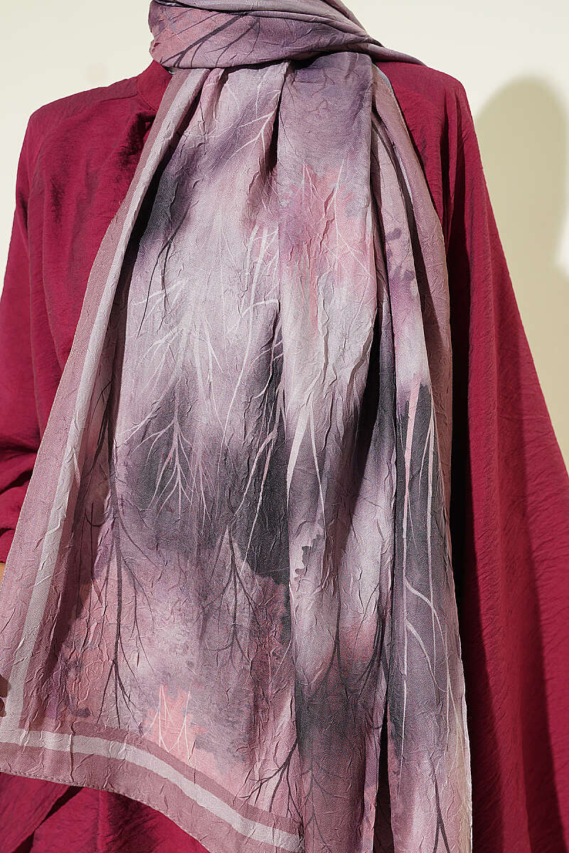 Patterned Modal Crinkle Shawl - Dusty Rose
