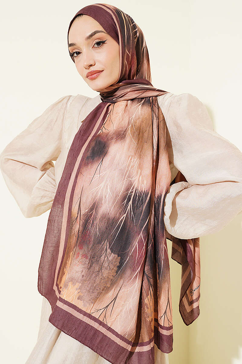 Patterned Modal Crinkle Shawl - Brown