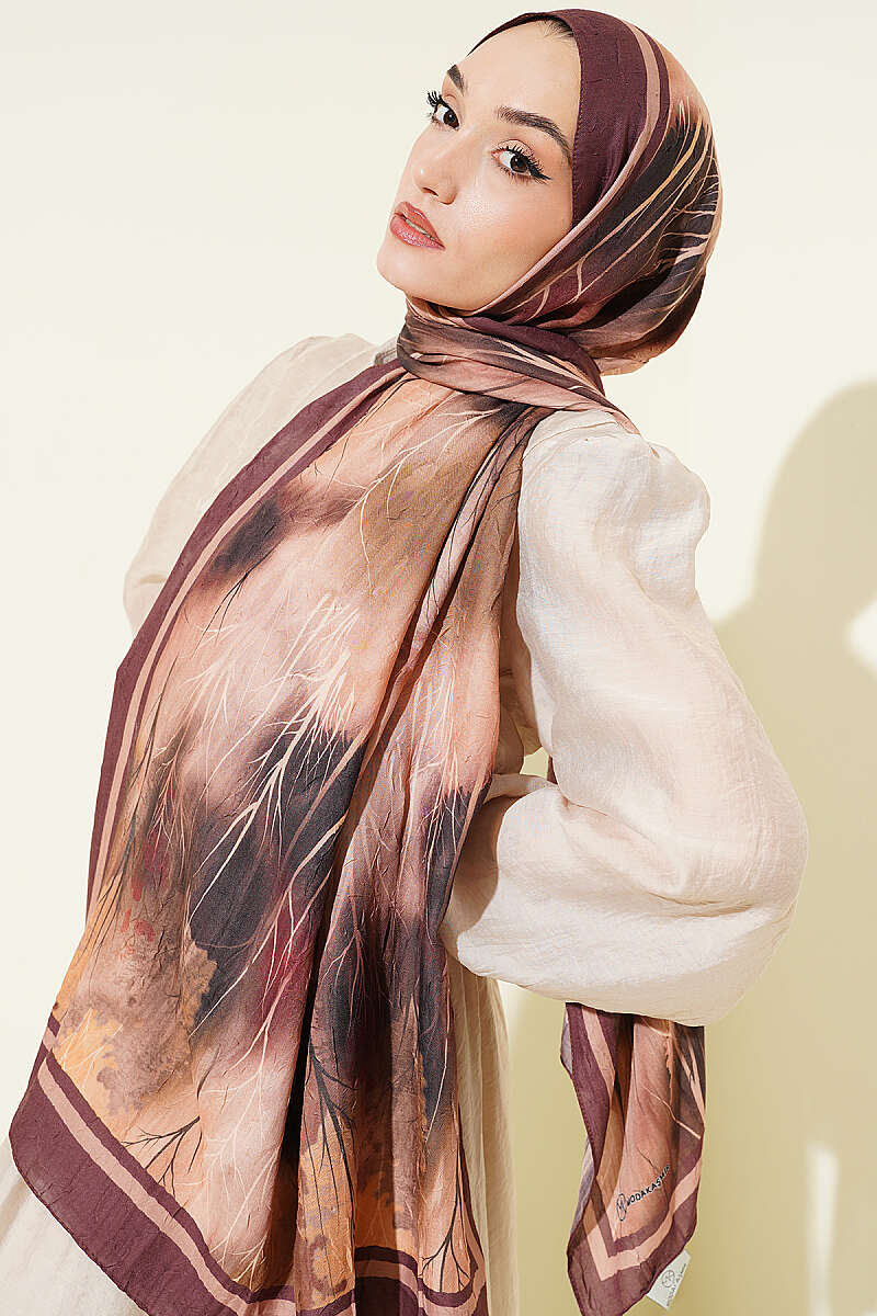 Patterned Modal Crinkle Shawl - Brown
