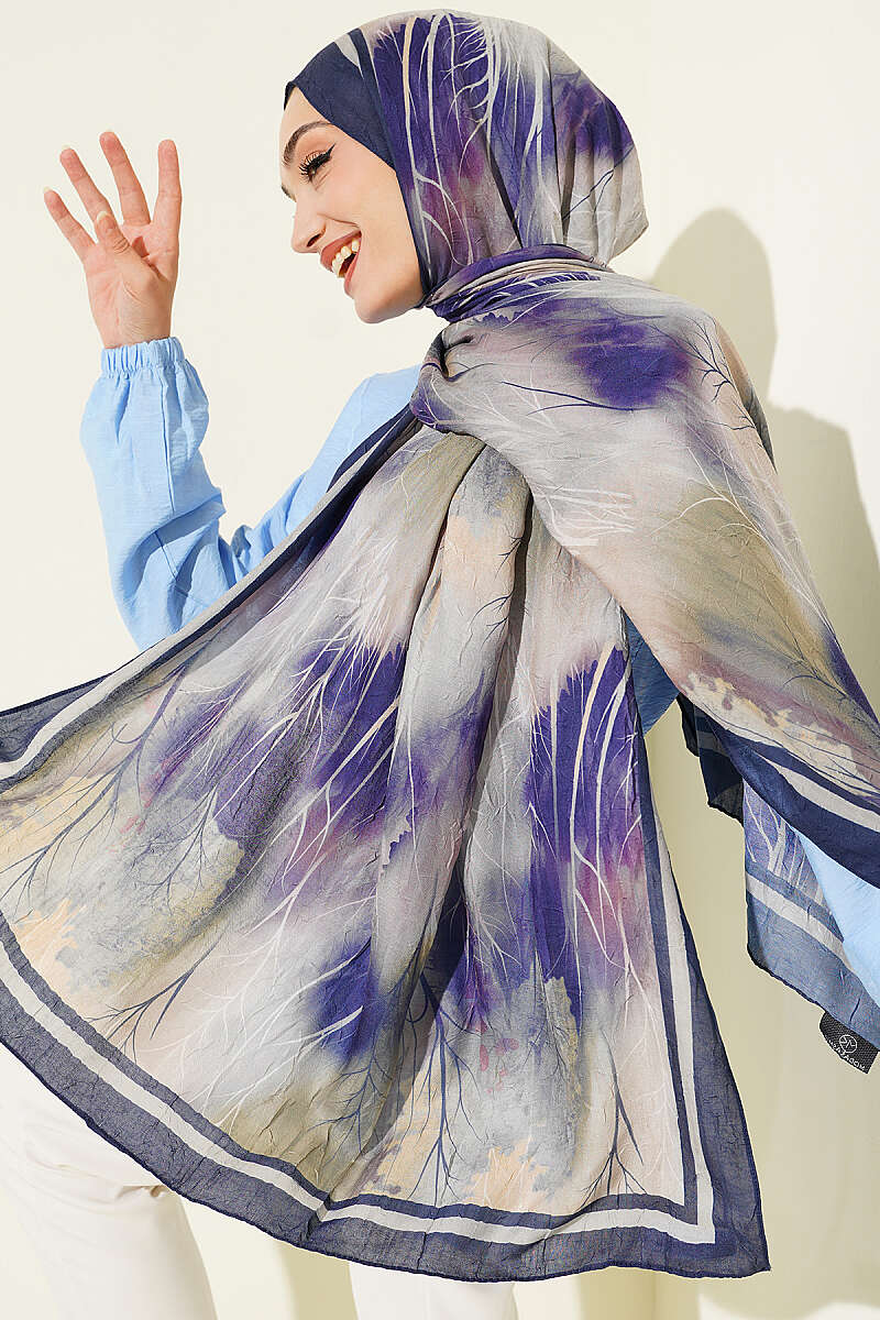 Patterned Modal Crinkle Shawl - Navy