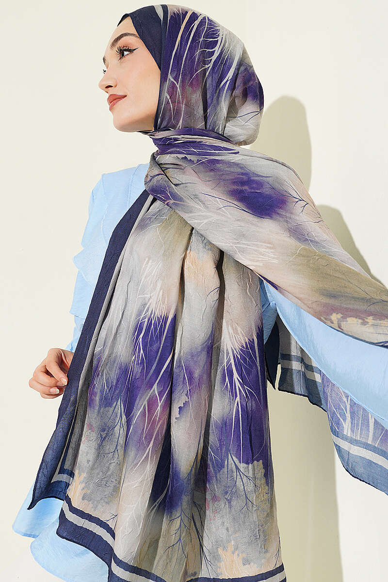 Patterned Modal Crinkle Shawl - Navy