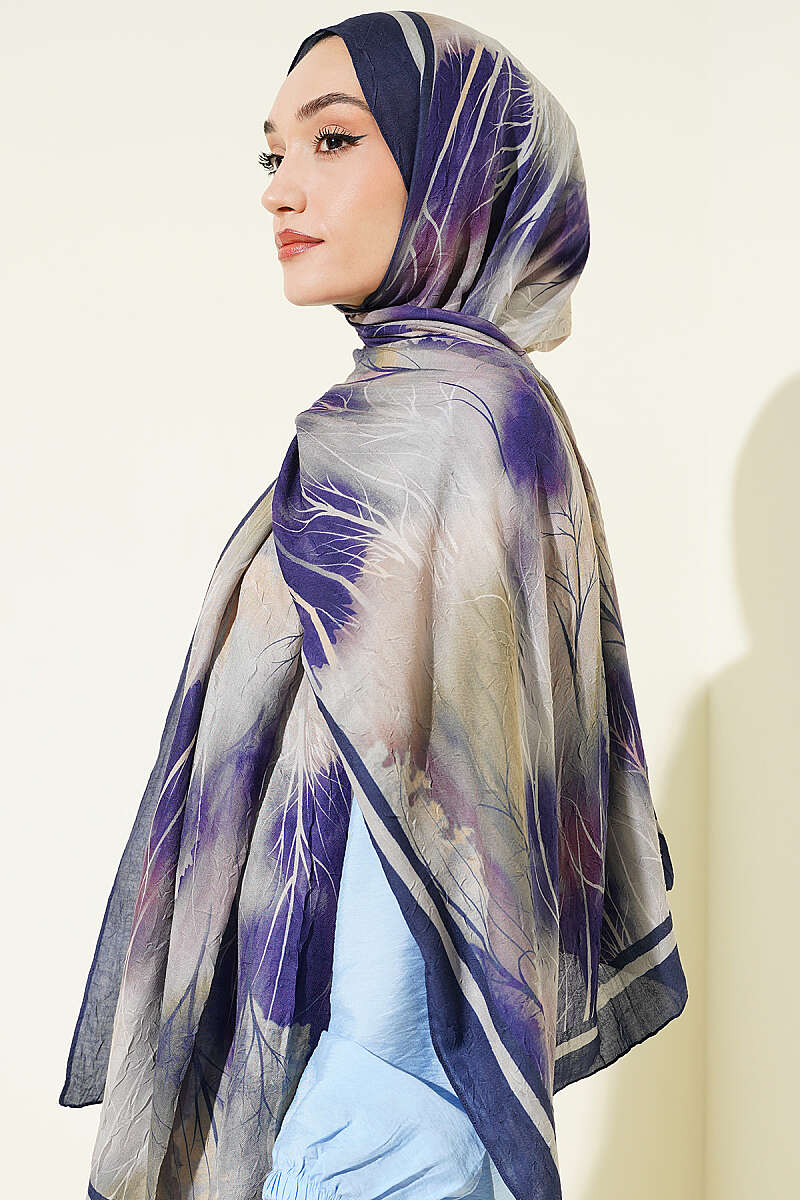 Patterned Modal Crinkle Shawl - Navy