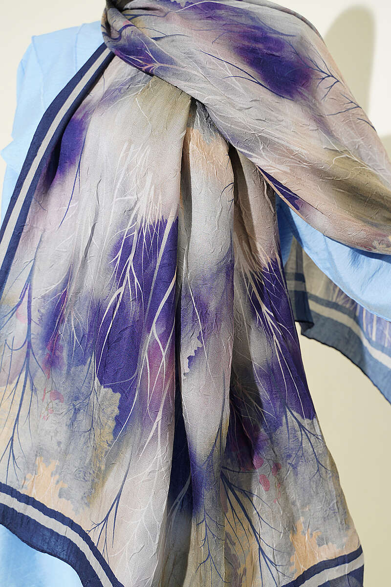 Patterned Modal Crinkle Shawl - Navy