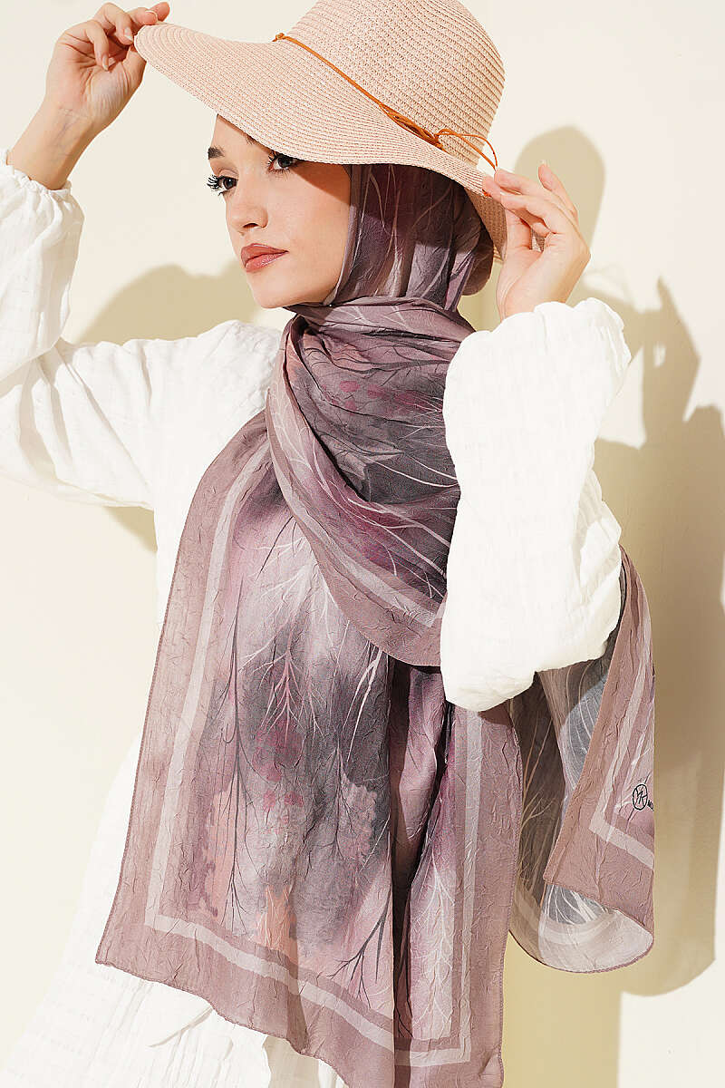 Patterned Modal Crinkle Shawl - Latte
