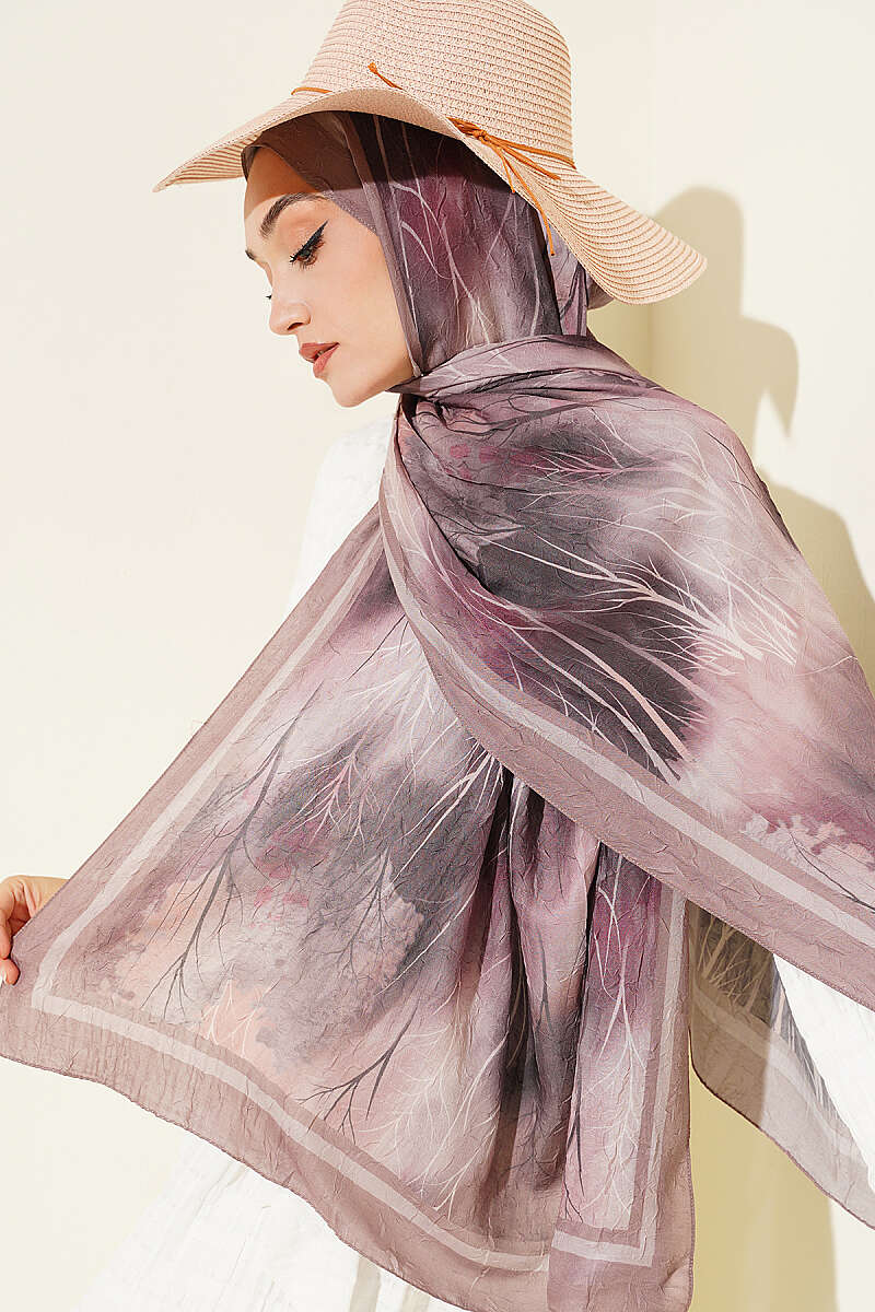 Patterned Modal Crinkle Shawl - Latte