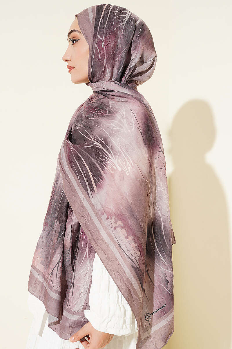 Patterned Modal Crinkle Shawl - Latte